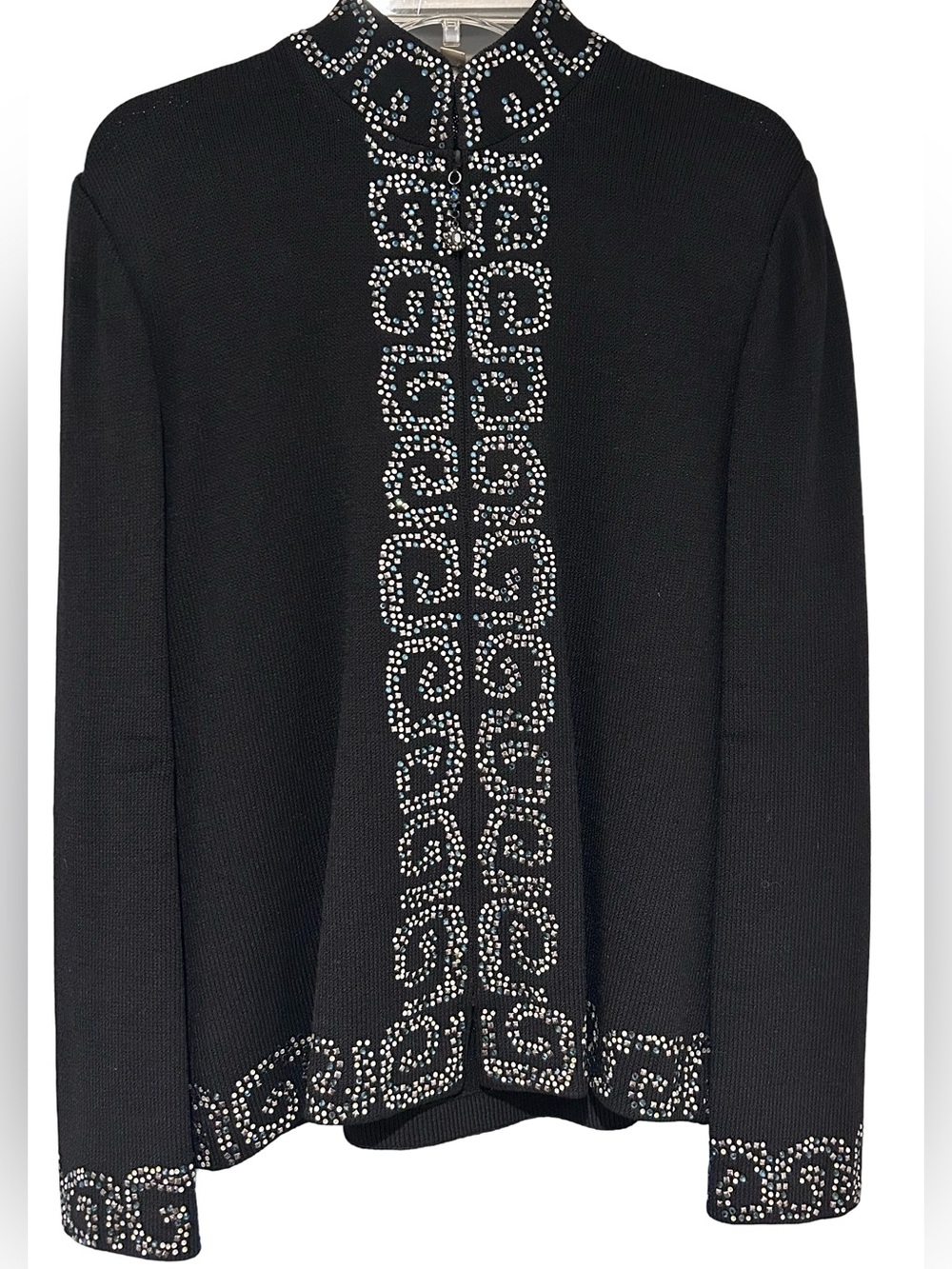 St. John Black Embellished Knit Blazer with Crystal Trim